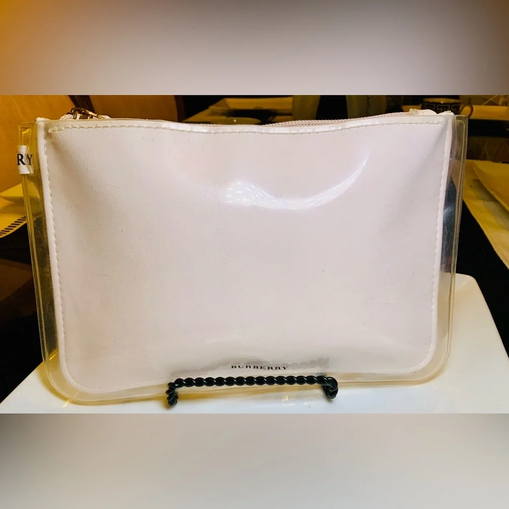 BURBERRY POUCH BAG PINK WITH PLASTIC COVER MAKEUP BAG TOILETRY COSMETIC CASE CL - Picture 6 of 7